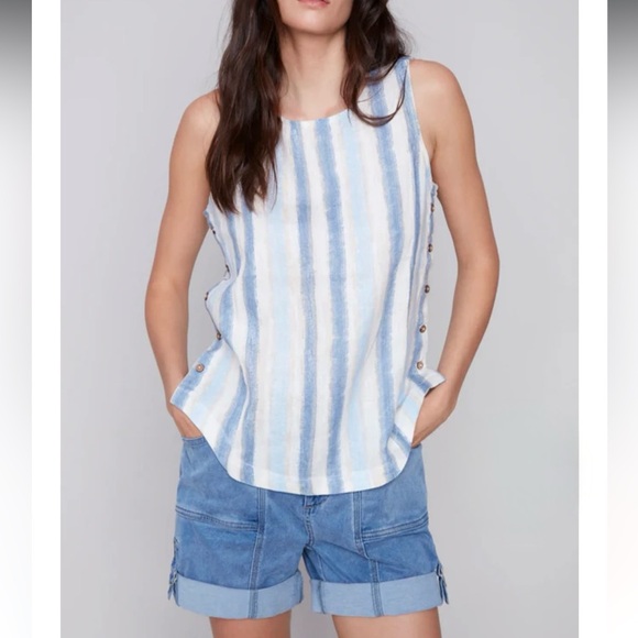 Charlie B linen Blouse Nautical NWOT - Picture 1 of 7